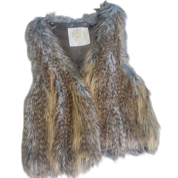 Y2k GUESS Faux Coyote Fur Vest Tan XS NWT Mob Wife Heritage Boho Festival - Picture 8 of 16